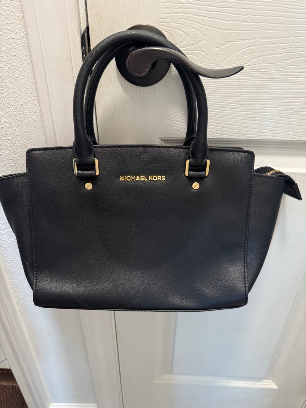 Michael Kors Black Saffiano Leather Satchel with Gold Hardware